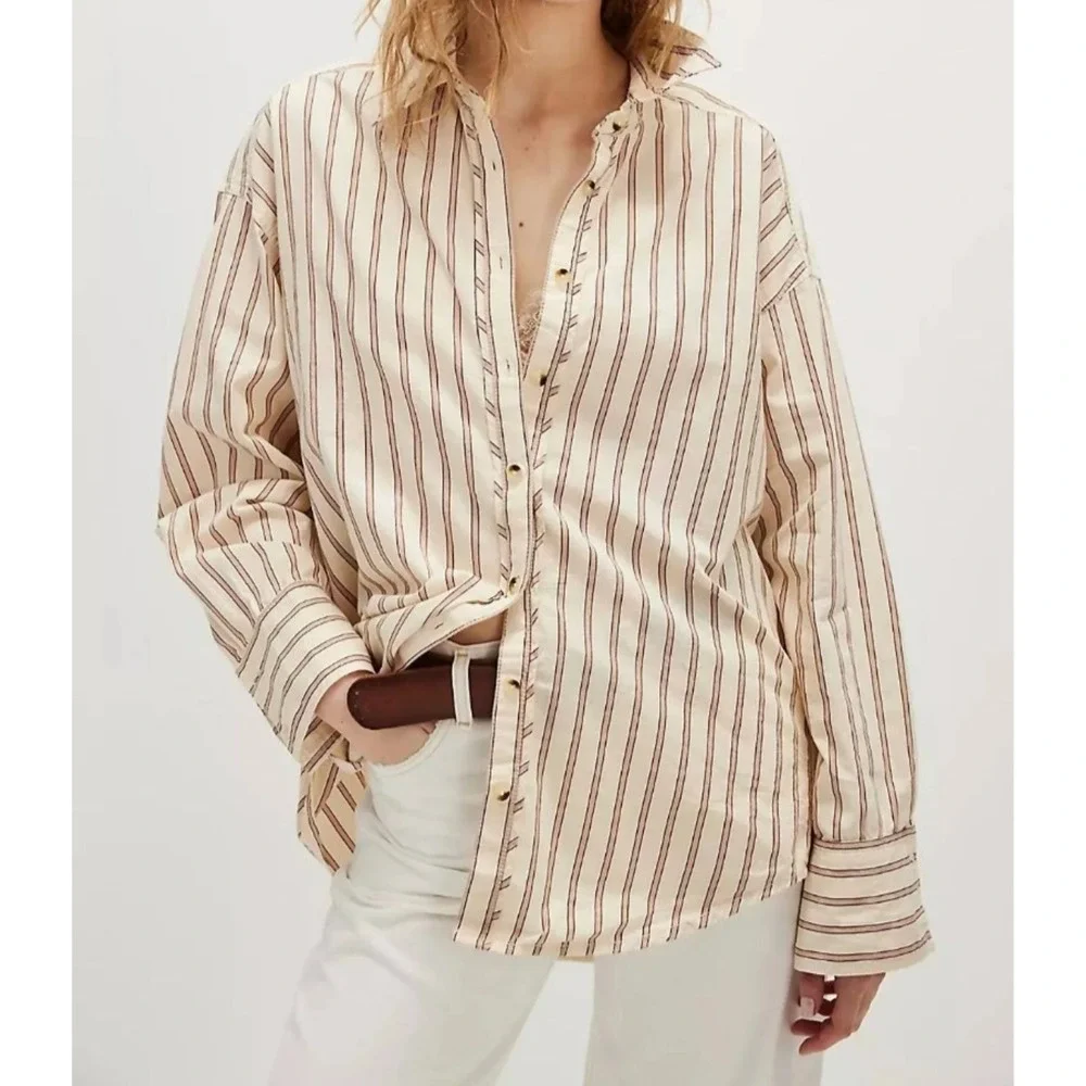 Free People women's‎ Striped Button-Up Oversized XS 
