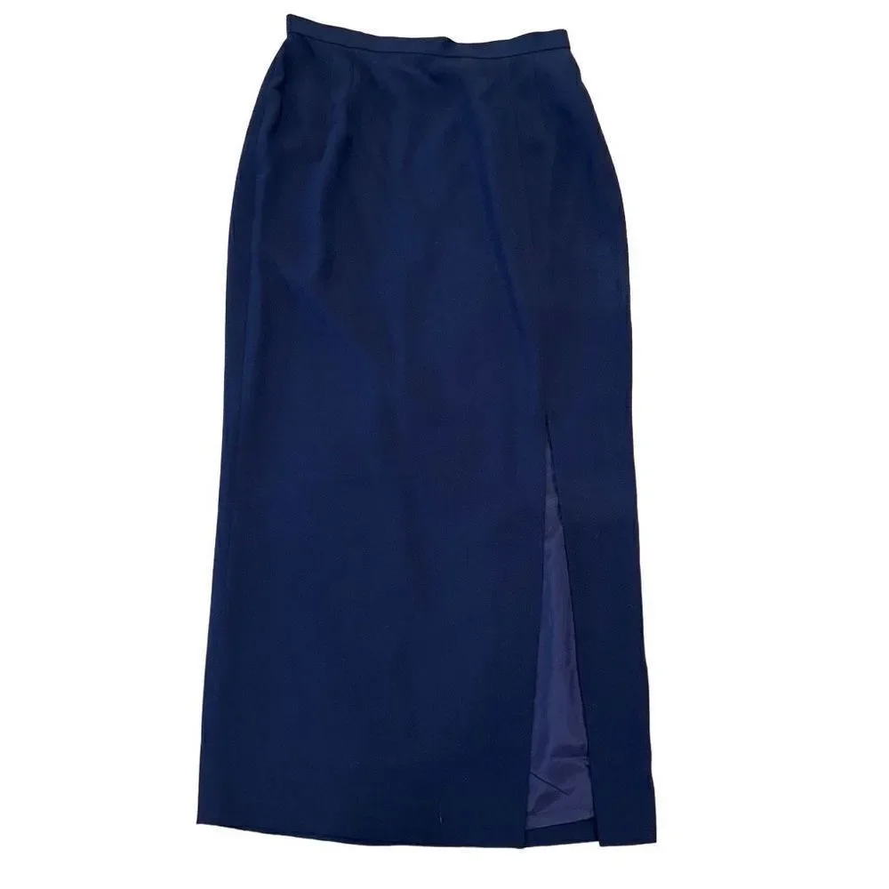 Adrianna Papell Womens 14P Navy Maxi‎ Skirt Full Length Side Slit Formal Elegant