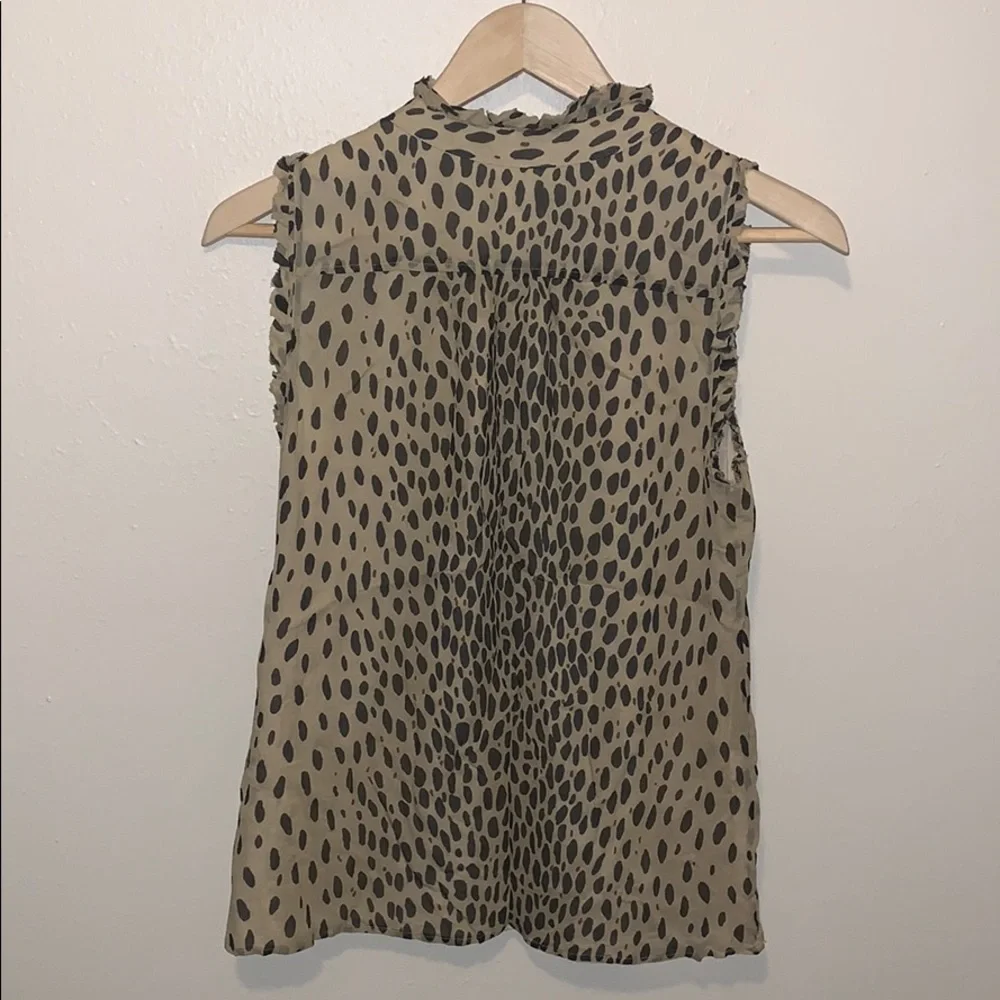 J Crew 2 Silk Natasha Wildcat Leopard Blouse Ruffle Sleeveless