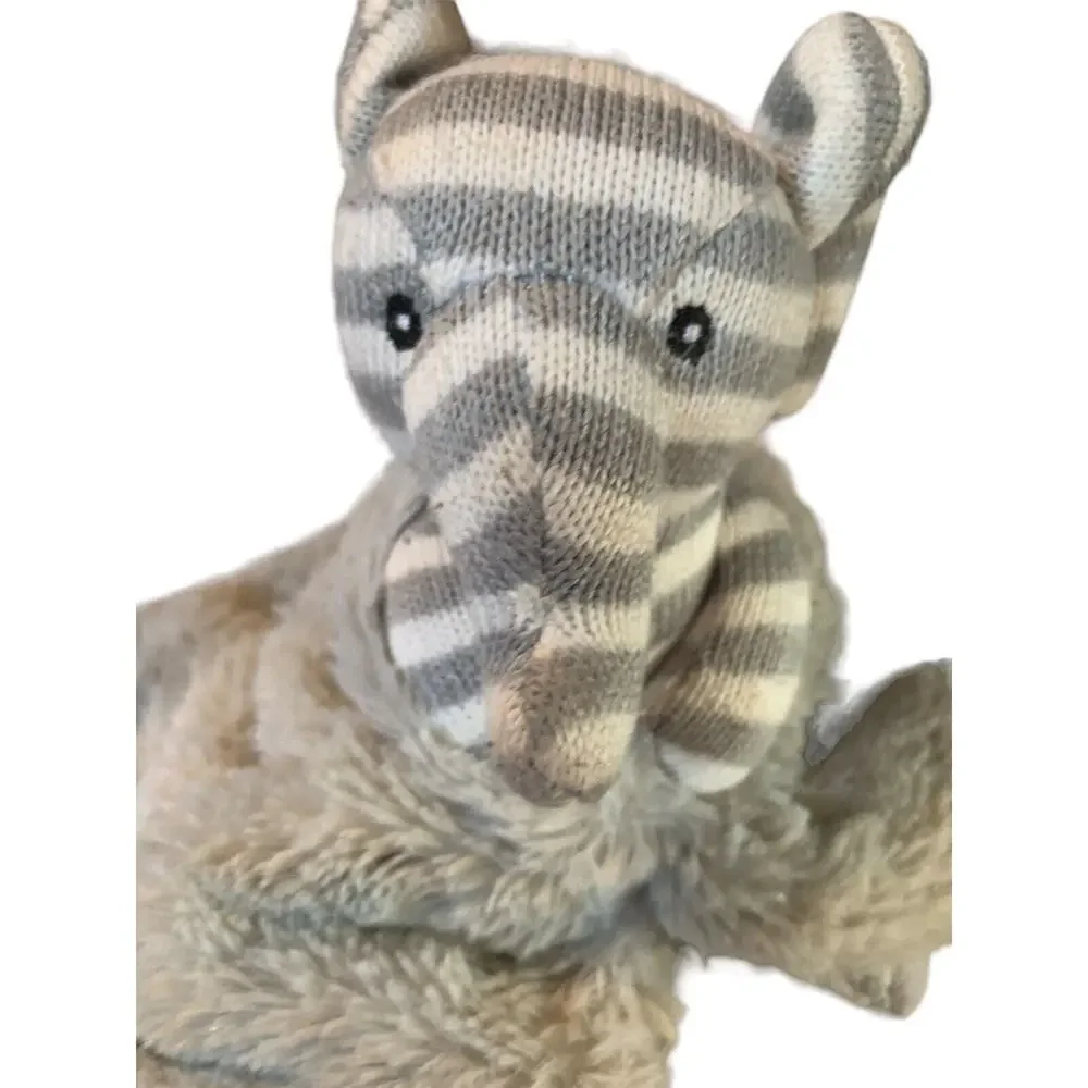 Kellytoy Gray White Stripe Elephant Knit Plush‎ Security Blanket Rattle Lovey