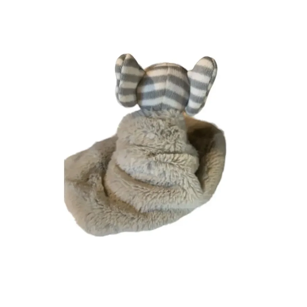 Kellytoy Gray White Stripe Elephant Knit Plush‎ Security Blanket Rattle Lovey