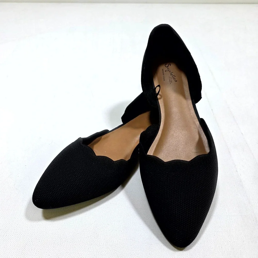 Seychelles D'Orsay Flats Womens 10 Black Scalloped Pointed Toe Knit Memory Foam
