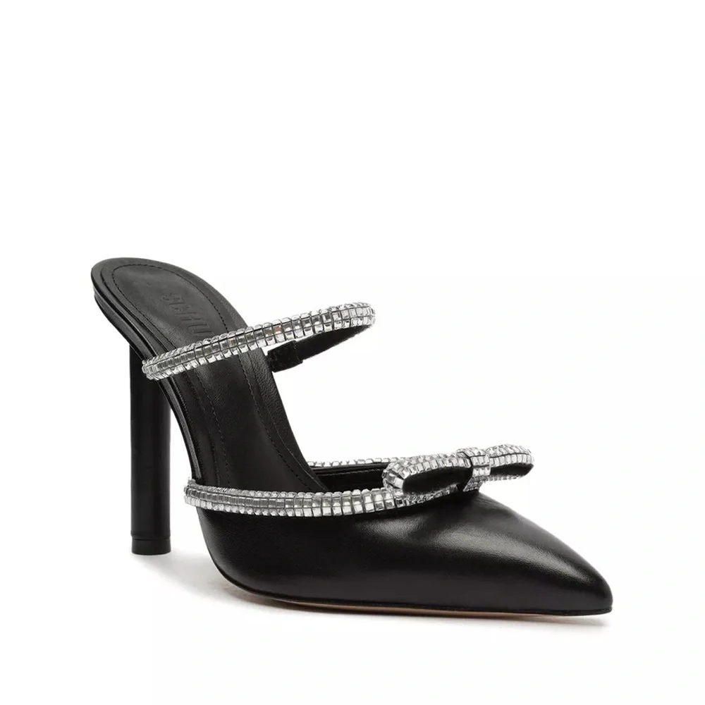 SCHUTZ Avril Crystal Trim‎ Leather Rhinestones Stilettos Heels size 7.5
