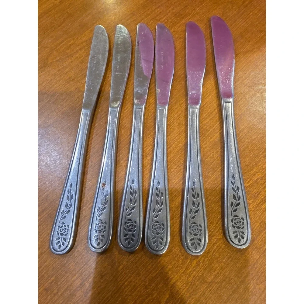 Rogers Floral Mist Stainless Steel 6 Table Dinner Butter Knives Knife 8¼