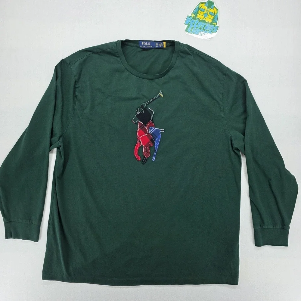 Polo Ralph Lauren Mens XXL Classic Fit Plaid Patchwork Big Pony Long Sleeve EUC