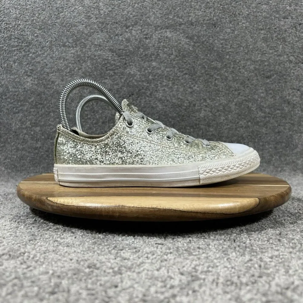 Converse Chuck Taylor All Star Low Top Kids Size 3 Silver Glitter Shoes Used