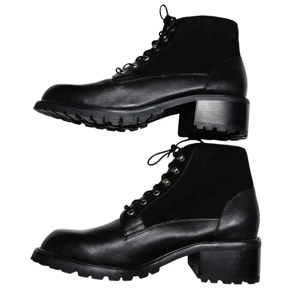 Jones New York Sport Women Sz 10 Black Leather Chunky Heel‎ Lace-up Ankle Bootie