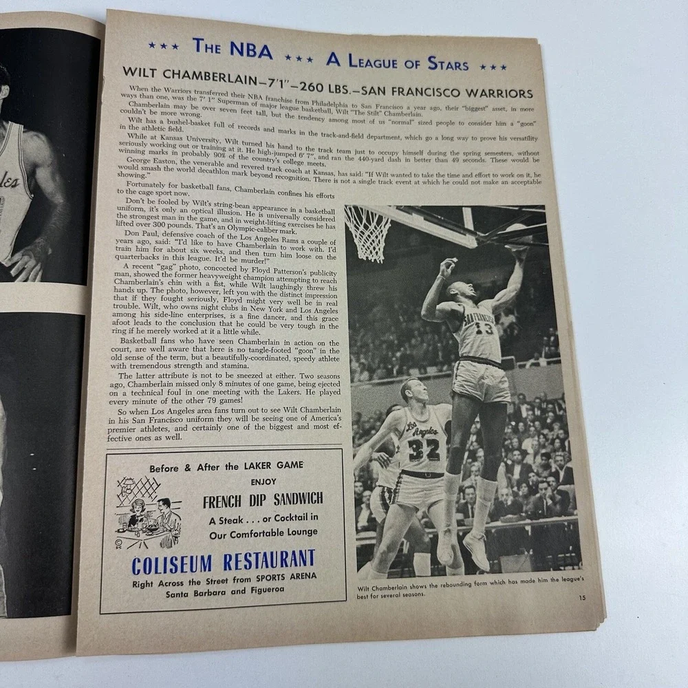 1963-64 NBA Basketball Program Philadelphia 76'ers Los Angeles Lakers Silverwood