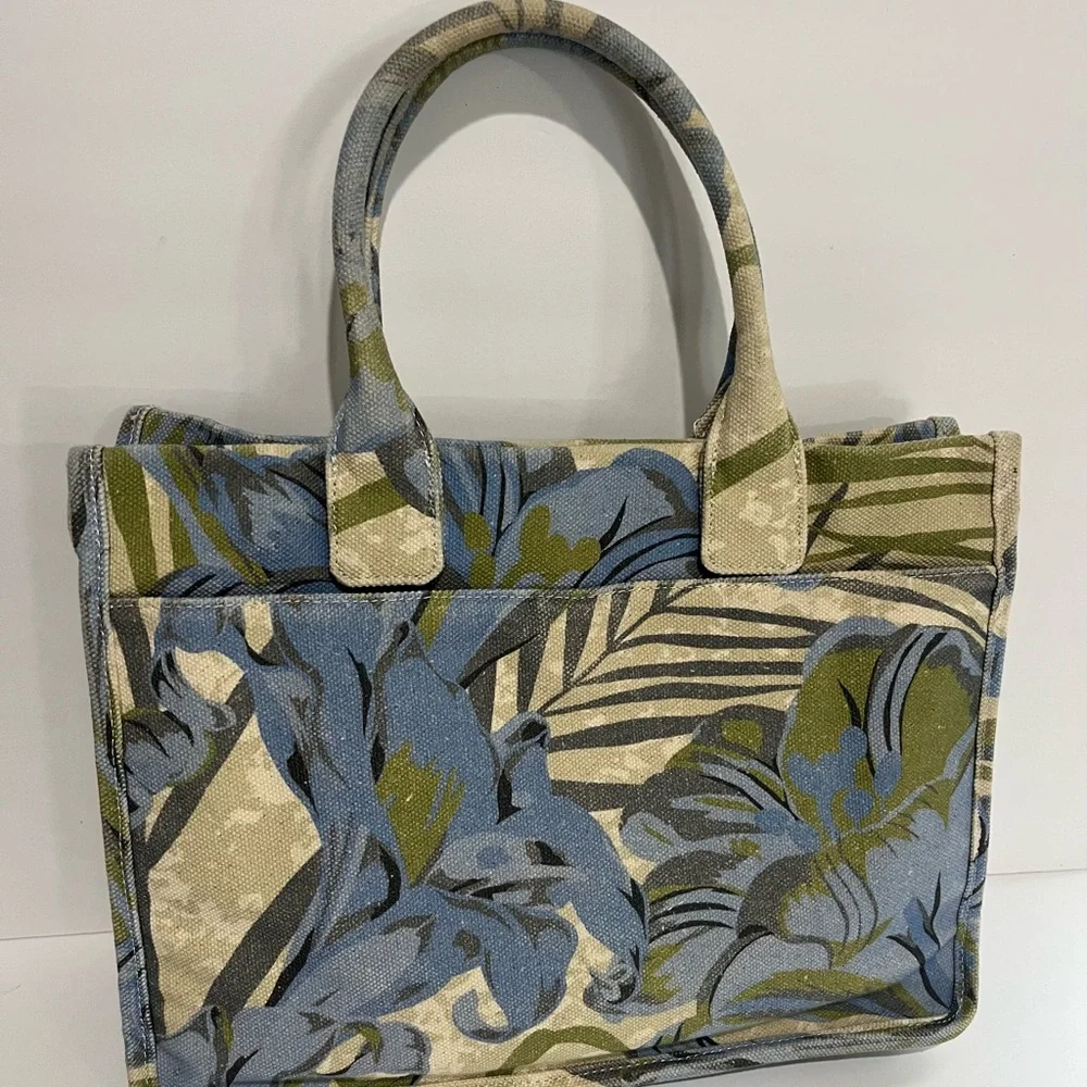 Unbranded canvas Tote Bag Womens‎ tan Green blue M/L Beach Overnight Extra Bag