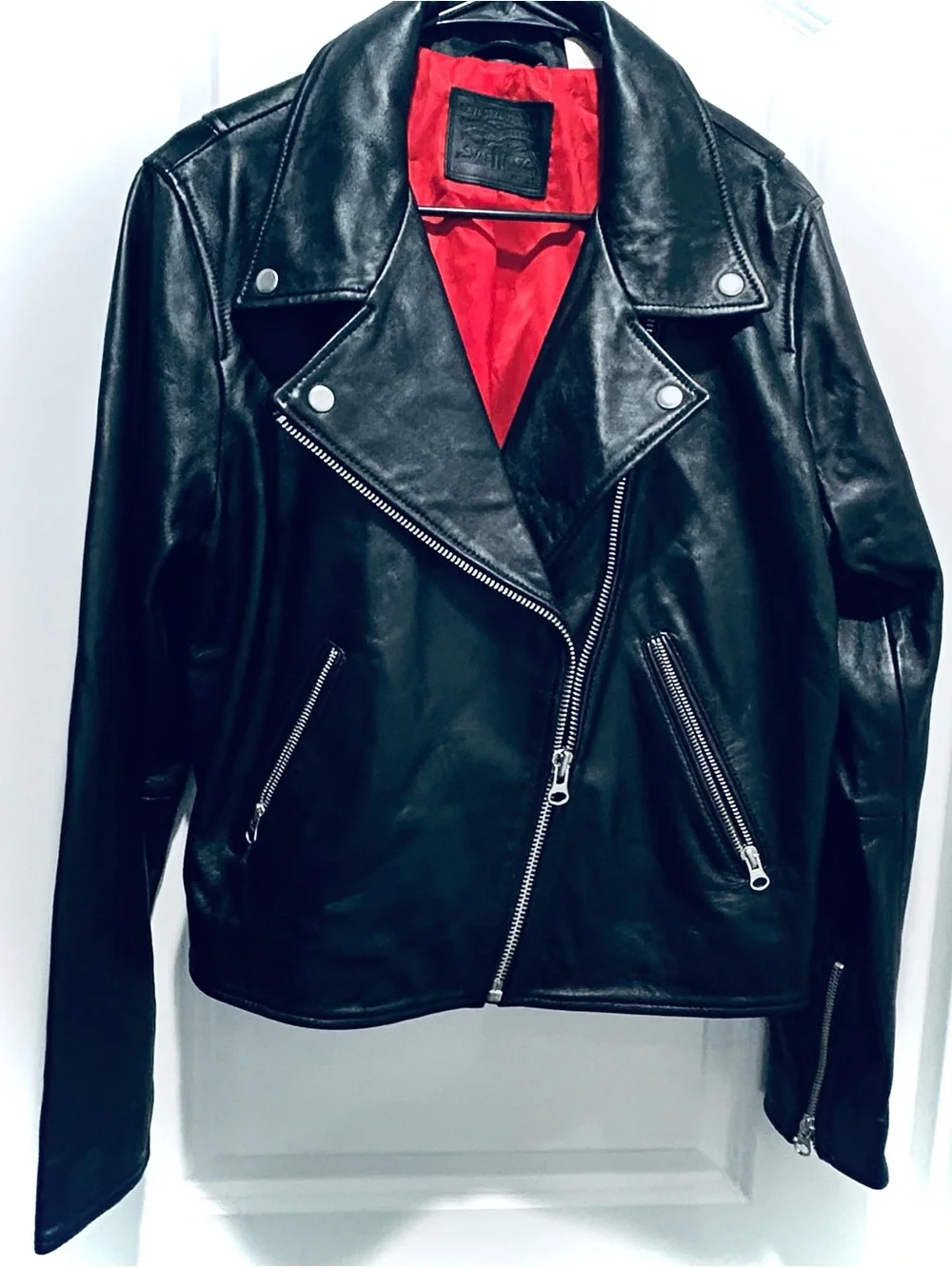 Black Leather Motorcycle Jacket Zip Pockets XL Punk Goth Grunge Rockabilly