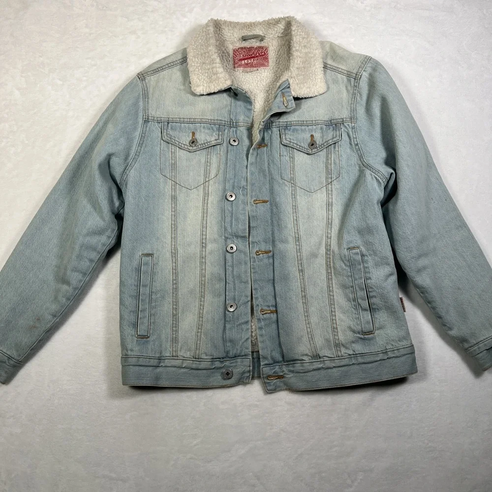 Brooklyn Cloth Light Blue Sherpa Lined Denim Button Up Jean Jacket Men's‎ Size L
