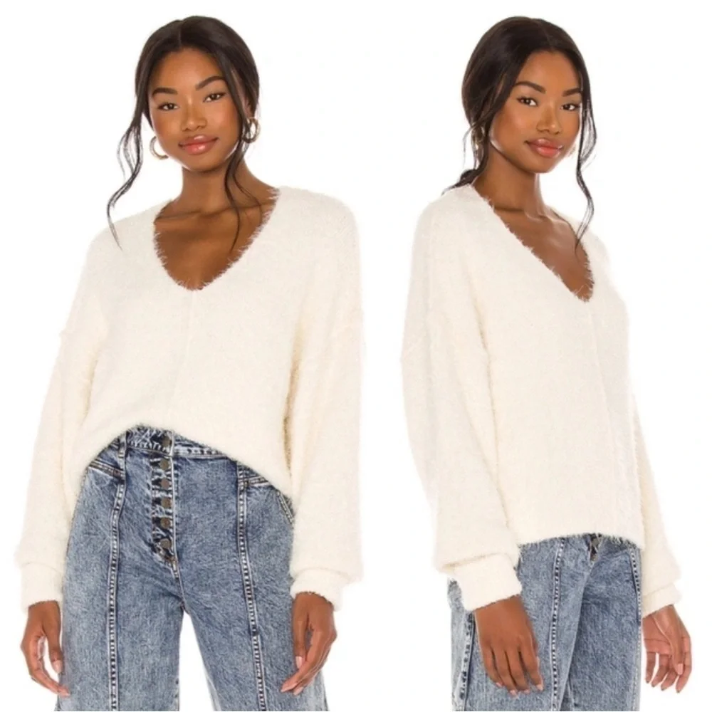 Free People Icing V Pullover Sweater L Ivory