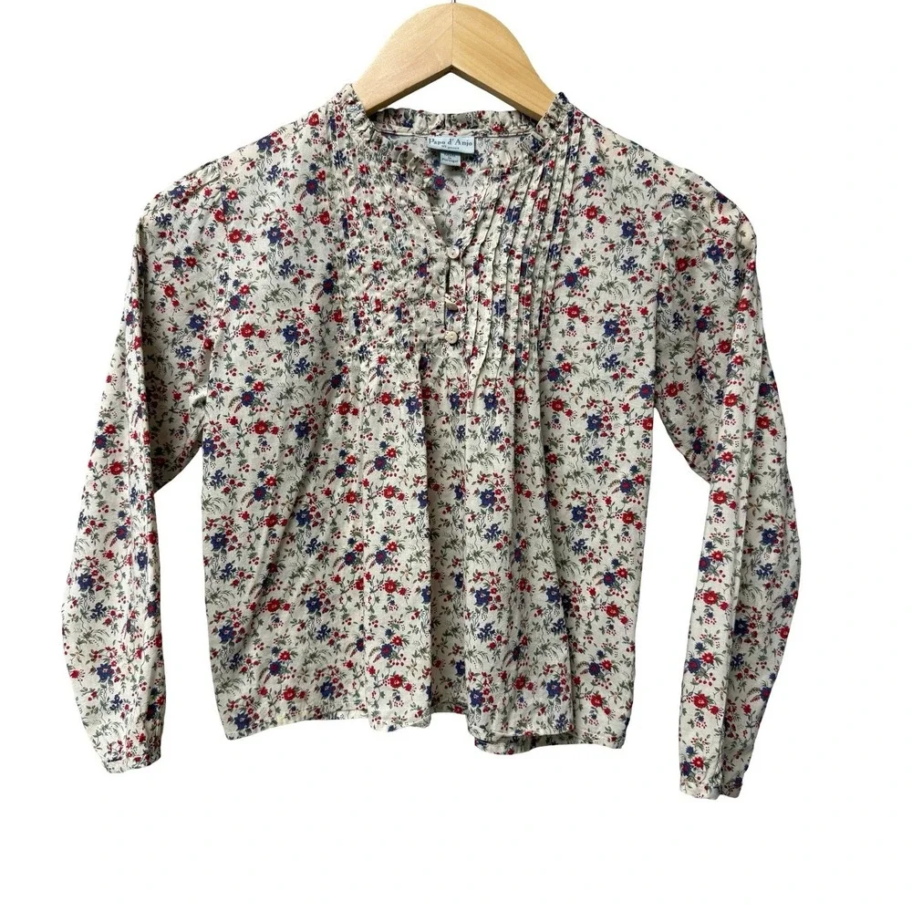 Papo d'Anjo Floral Blouse Girls 10 Multicolor Pintuck‎ Ruffle Cottagecore Top
