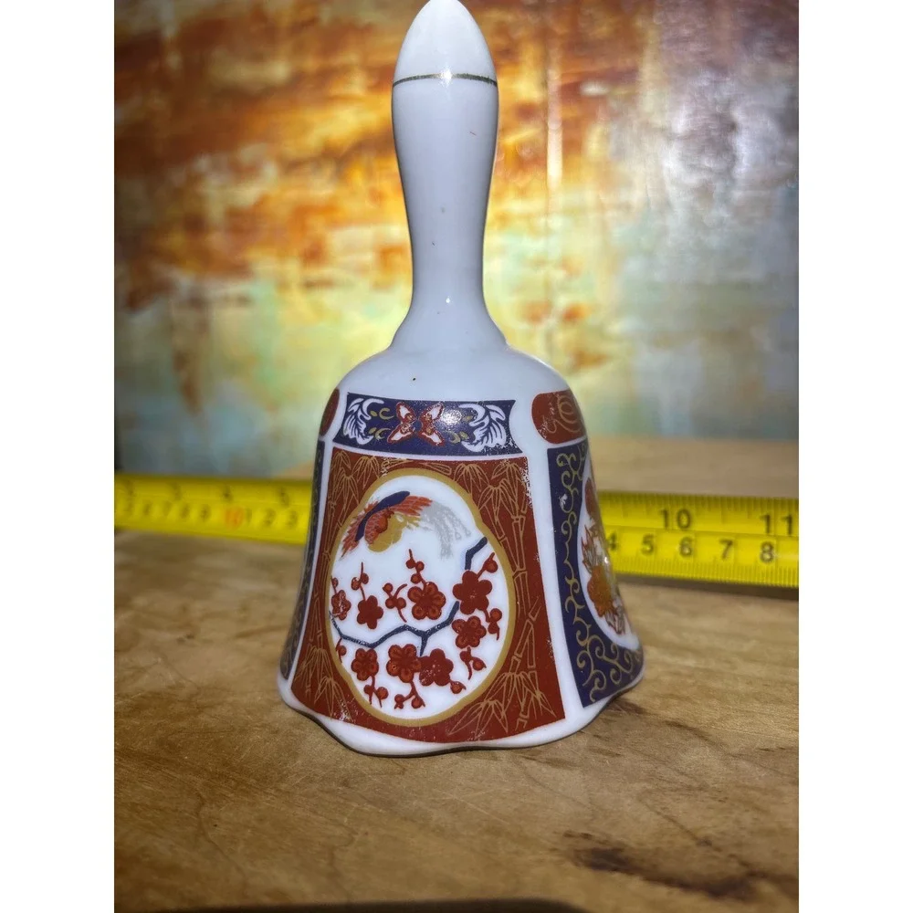 Vintage Imari Style Porcelain Bell Floral Gold‎ Trim Asian Decor Taiwan 4 Inch