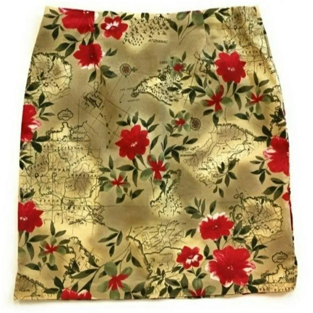 Eric Spencer Floral Map Print‎ Tapestry Style Size 10 travel Skirt