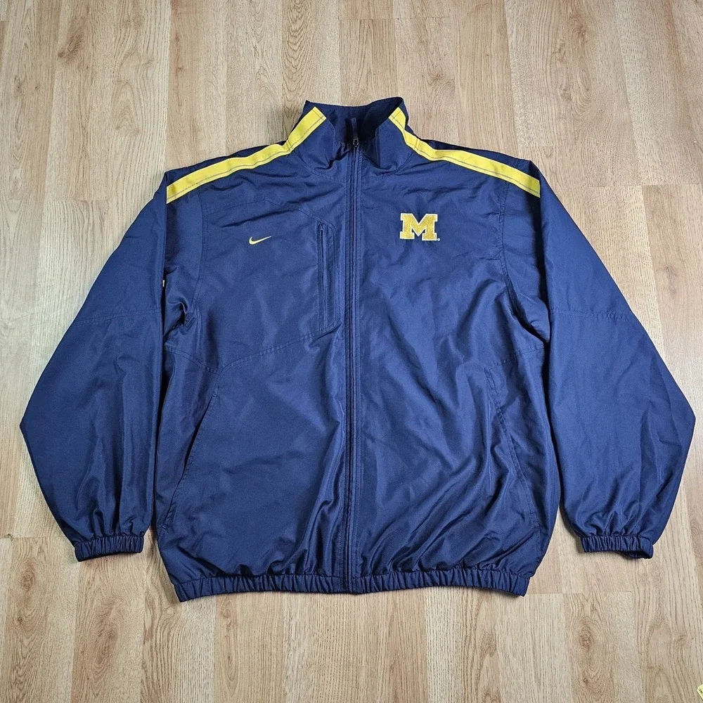 Vintage Nike Team Michiagan Wolverines Jacket Mens L‎ Track Zip Windbreaker Y2K