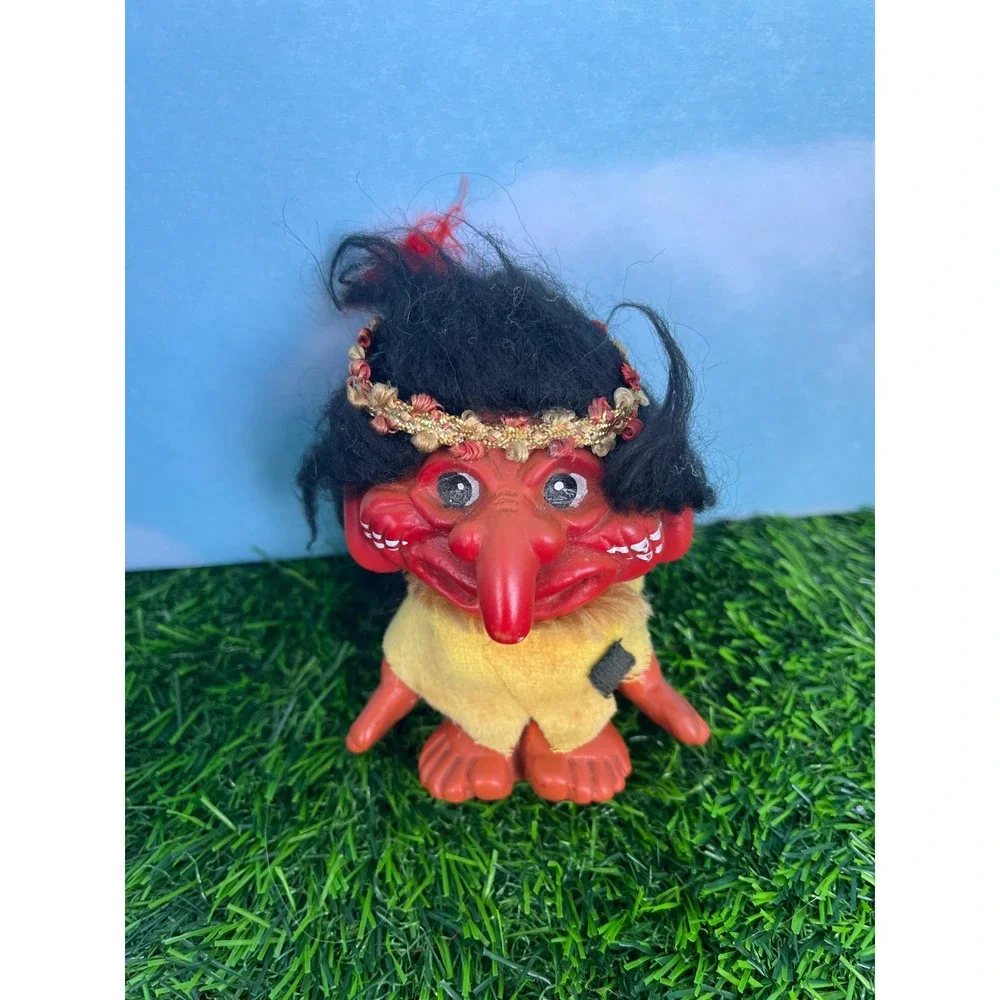 Vintage Monster Troll Doll Red Face Long Nose Yellow Vest 3 Inch 1960s Toy
