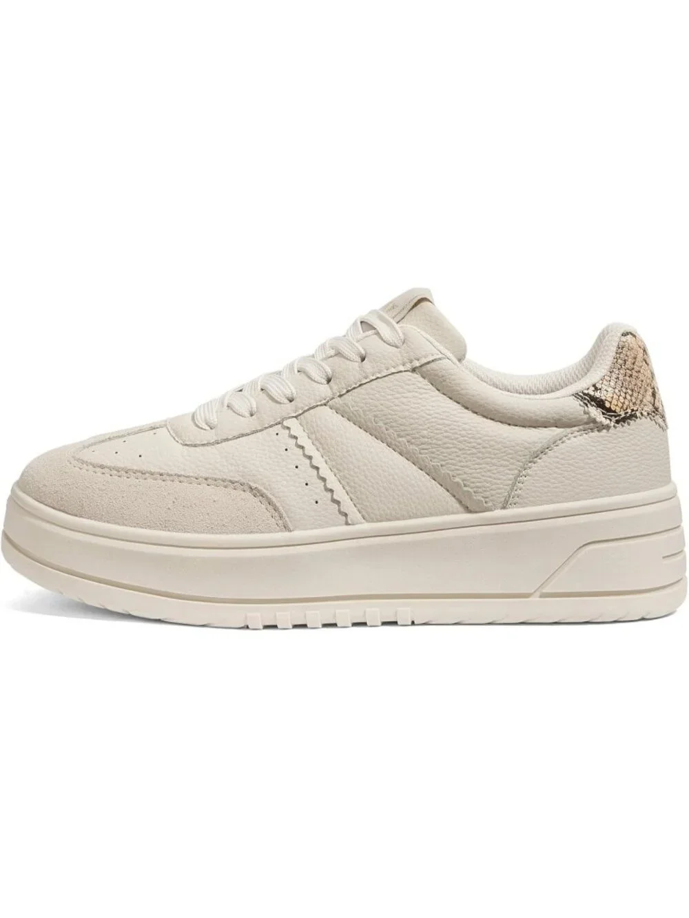 Women's Beige Lace Up Platform Thick Sole Comfortable Casual Fashion Sneakers