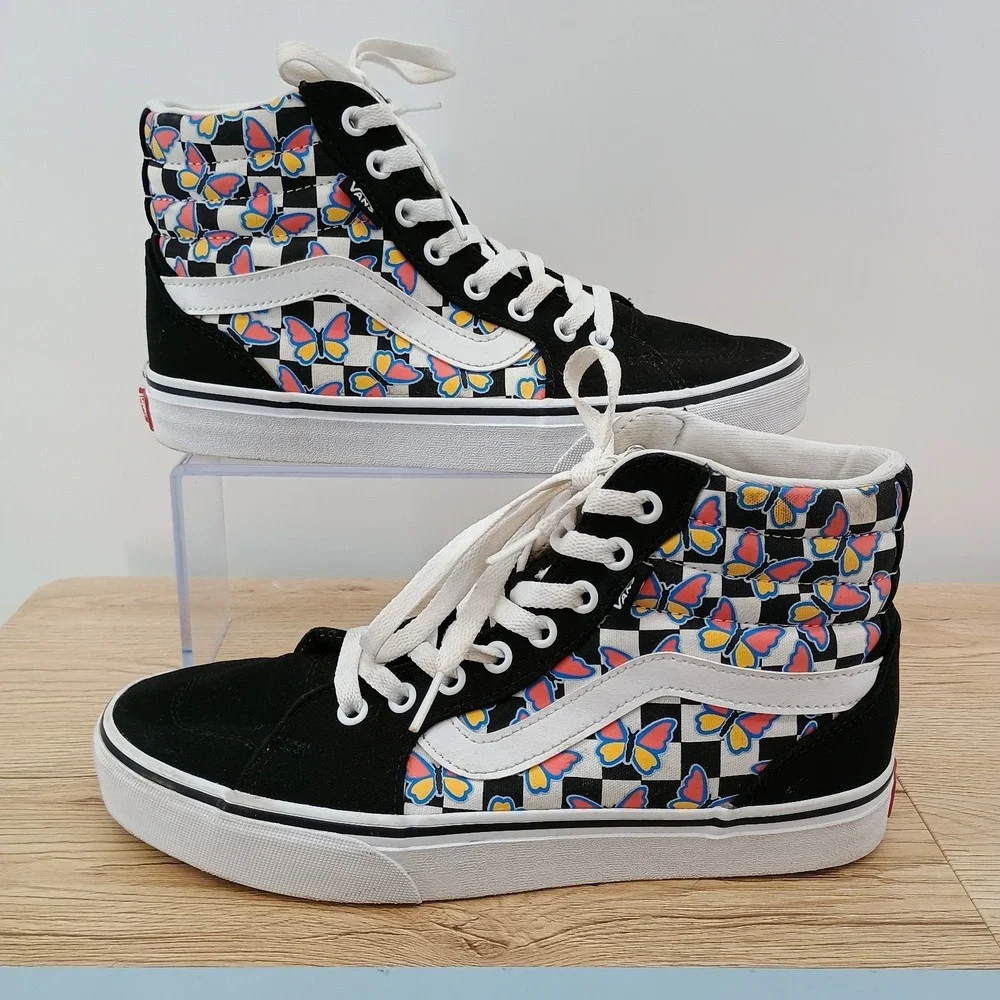 Vans Sk8-Hi Butterfly Checkerboard High Top Sneakers Women's 8.5 Canvas Shoes