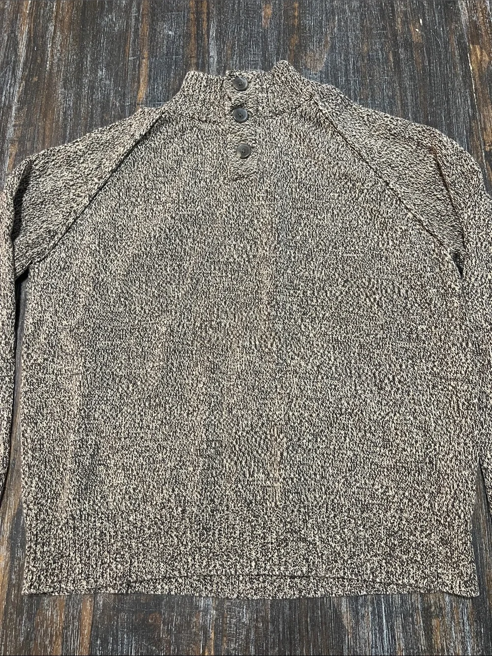 Men's Marled Turtleneck Button Sweater — Brown 100% Cotton