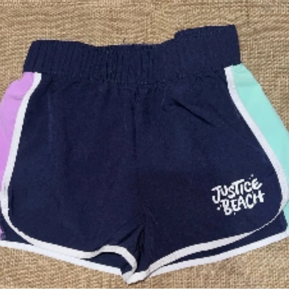 S (7/8) Justice Kids' Navy Shorts w Purple & Mint Accents