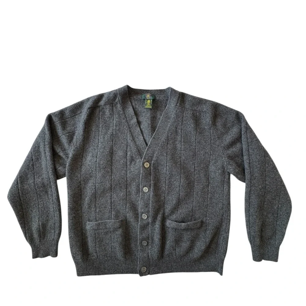 Vintage Club Room Mens Gray 100% Lambswool V-Neck Cardigan Sweater Sz Large