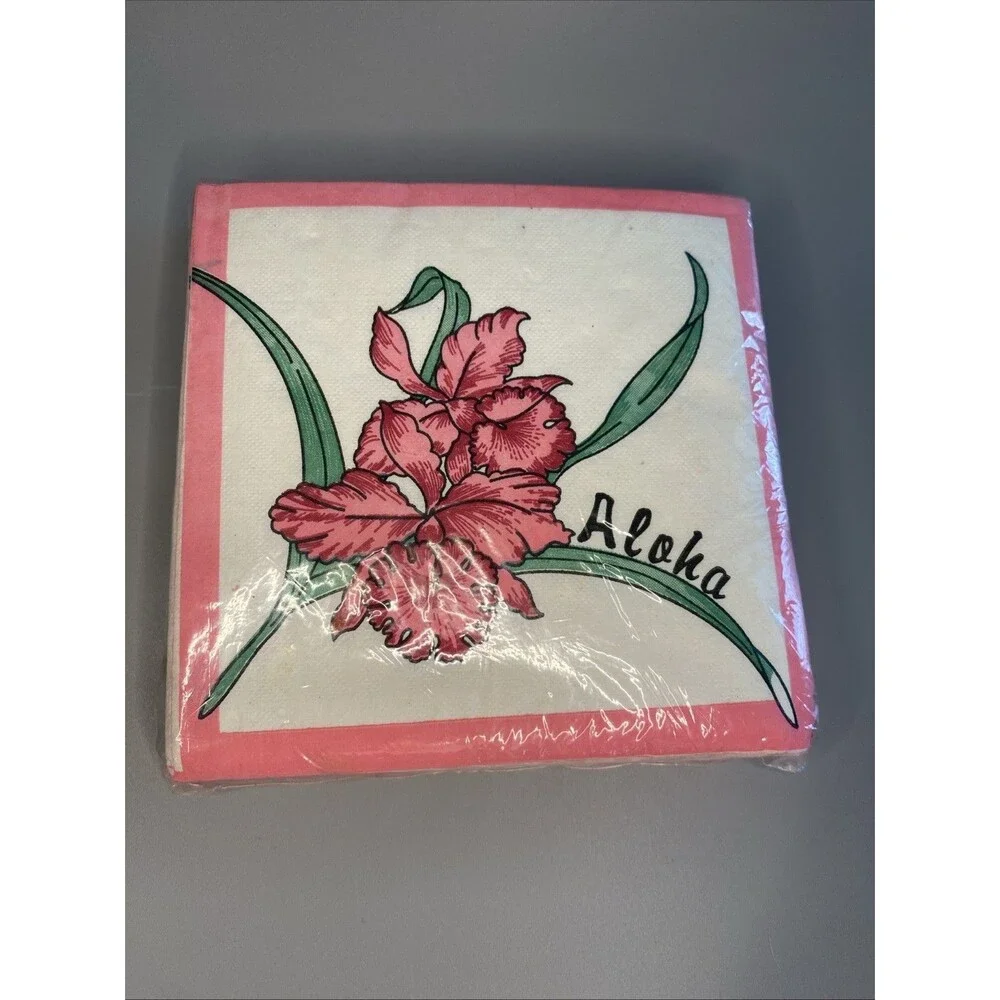 Vintage Hawaii Nani Makana Beverage Napkins Floral 50 Count New Tiki Bar Decor