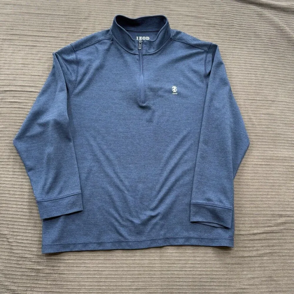 Izod Golf Pullover Men XL Blue Polyester 1/4 Zip Long Sleeve‎ Golf Preppy.