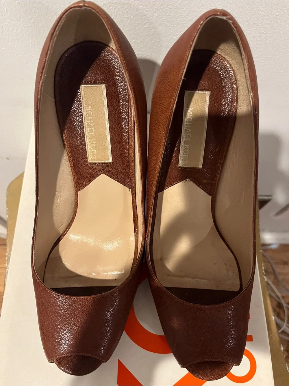 Michael Kors Brown Leather Peep-Toe Pumps