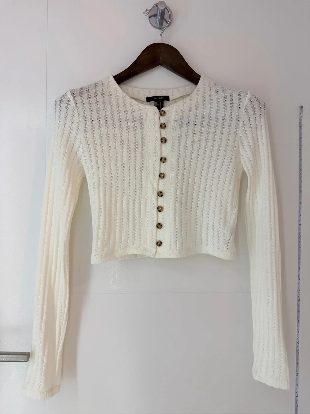 Zara Cream Cable-Knit Cropped Cardigan with Buttons