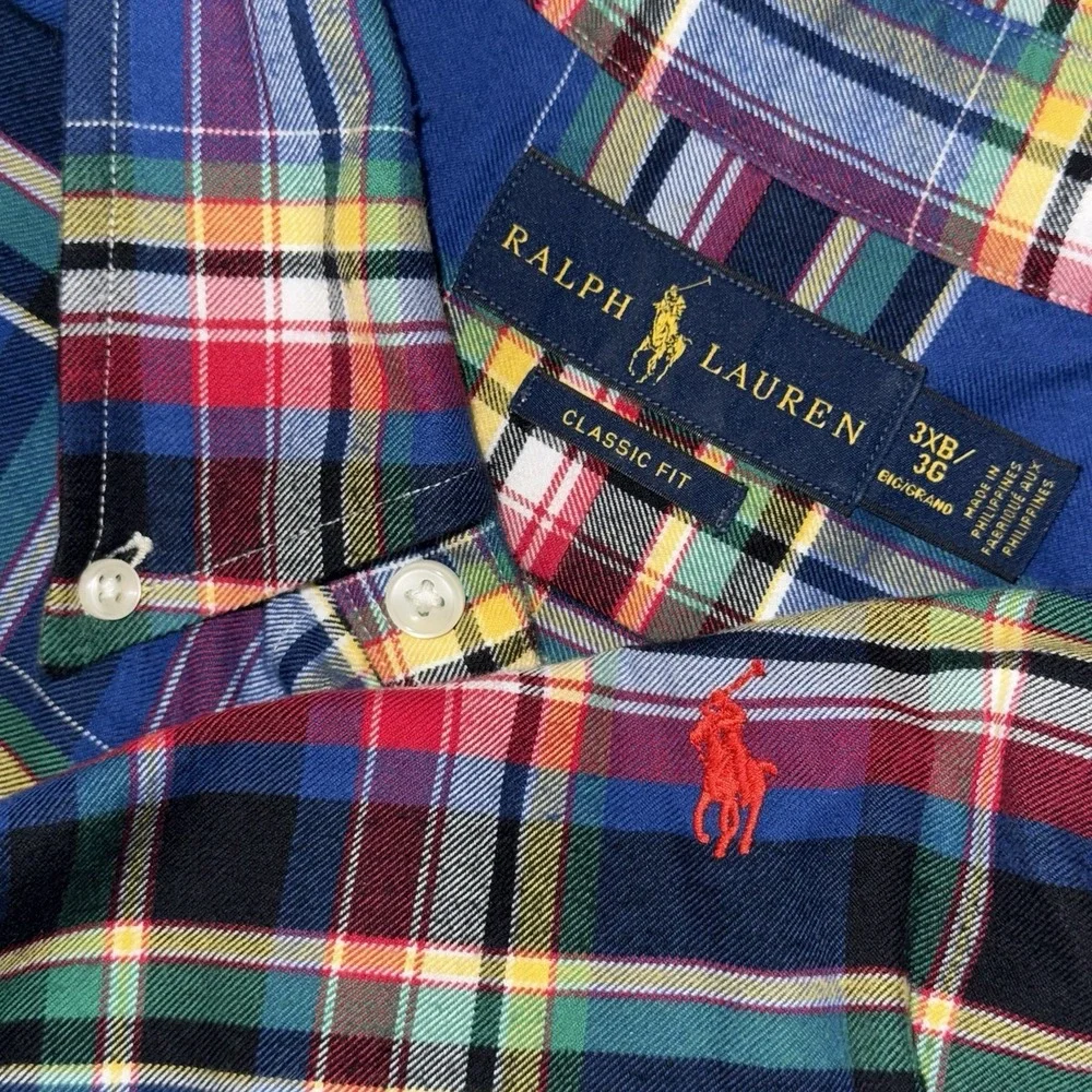 Polo Ralph Lauren Long Sleeve Button Down Flannel Shirt Men's 3XB Blue Red Plaid