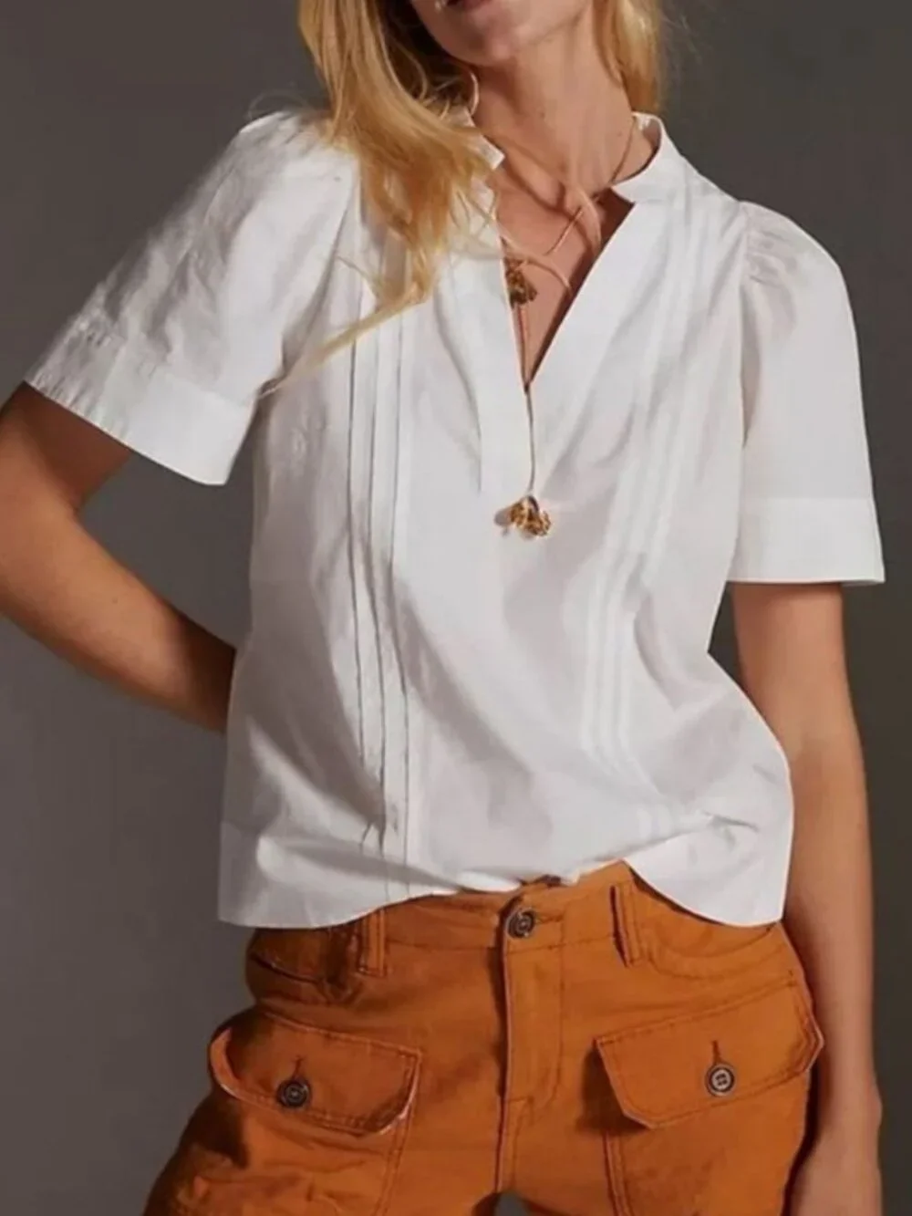Maeve by Anthropologie Poplin Pintuck Blouse XS Puff Sleeve Chic Minimalist Boho
