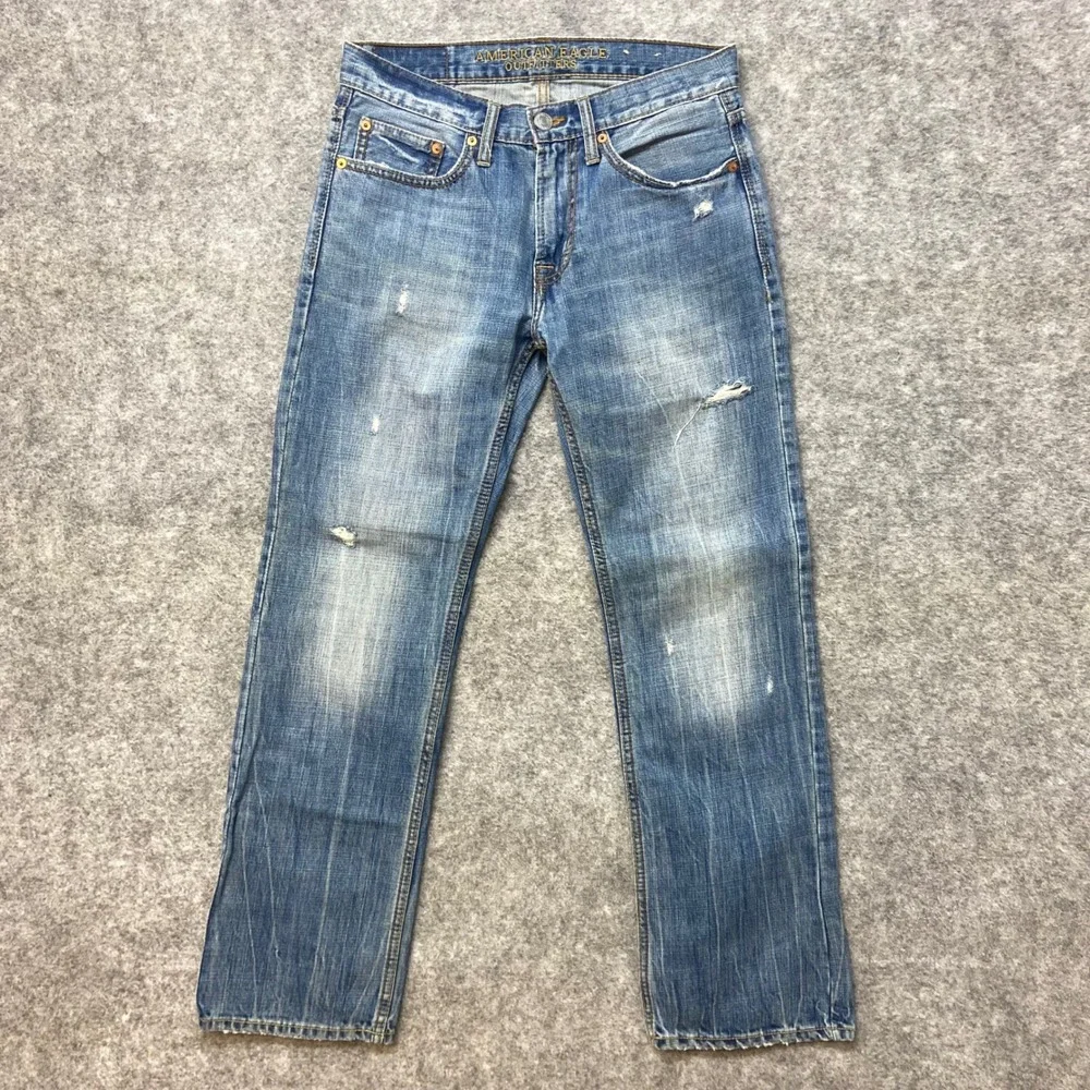 Vintage American Eagle Original Straight‎ Jeans Mens 28x30 Blue Distressed Denim
