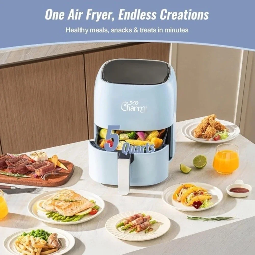 Charmi 5QT Air Fryer Retro Design Stylish Countertop‎ Look In Blue Nonstick NIB