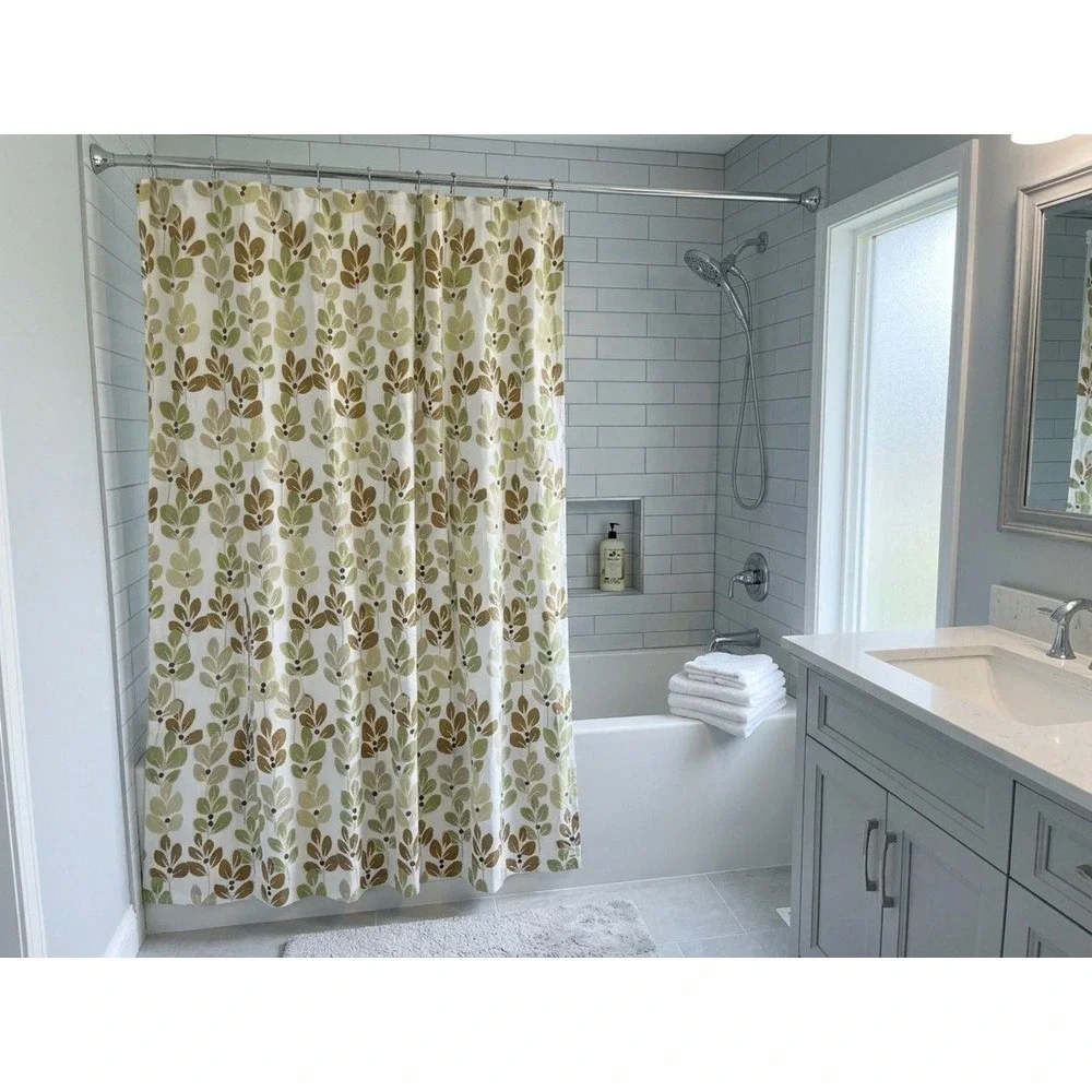PERI Home Planty Shower Curtain, 100% Cotton, Earth Tones, Standard Size