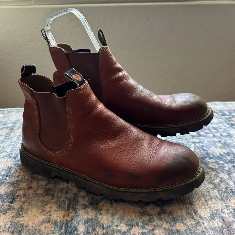 Ariat Men's Spot Hog Pull On Brown Chelsea Ankle Boots Brown Leather Size 13D