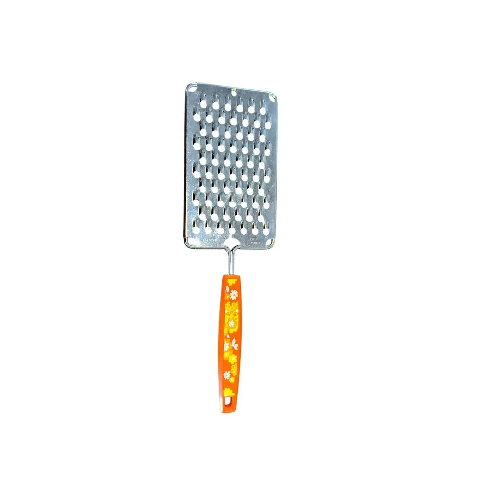 Ekco Vintage‎ Handheld Grater 70's Orange Yellow Country Flowers Stainless Steel
