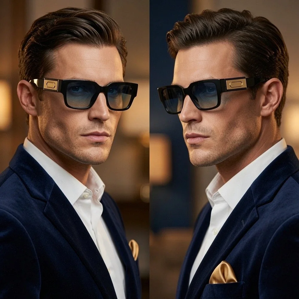Mens Black Rectangular Sunglasses Gradient Lenses Form Perfect Luxury Style 2026