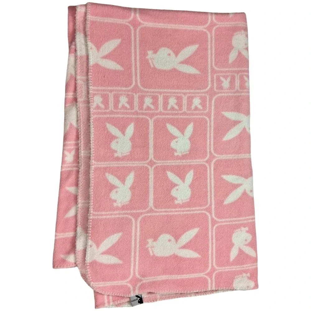 Playboy Bunny Pink‎ Thin Fleece Throw Blanket White Logo 50x60