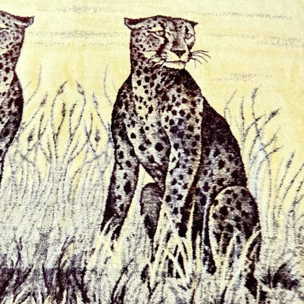 Vintage Mink Blanket Cheetah Reversible Plush Leopard San Marcos Style 90x76 Cat