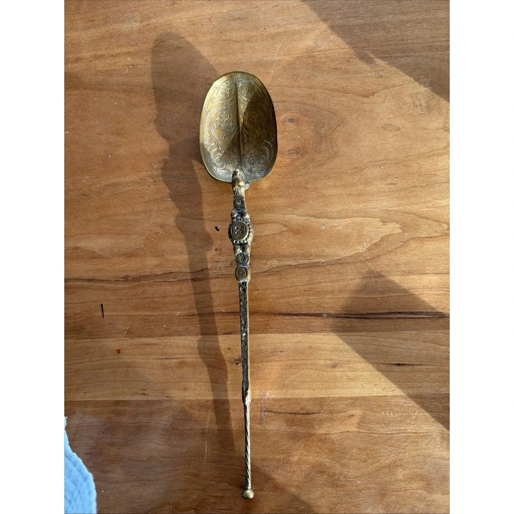 Vintage‎ Mexican Brass Serving Spoon with Jaguar / Feline Motif – 10″ Decorative