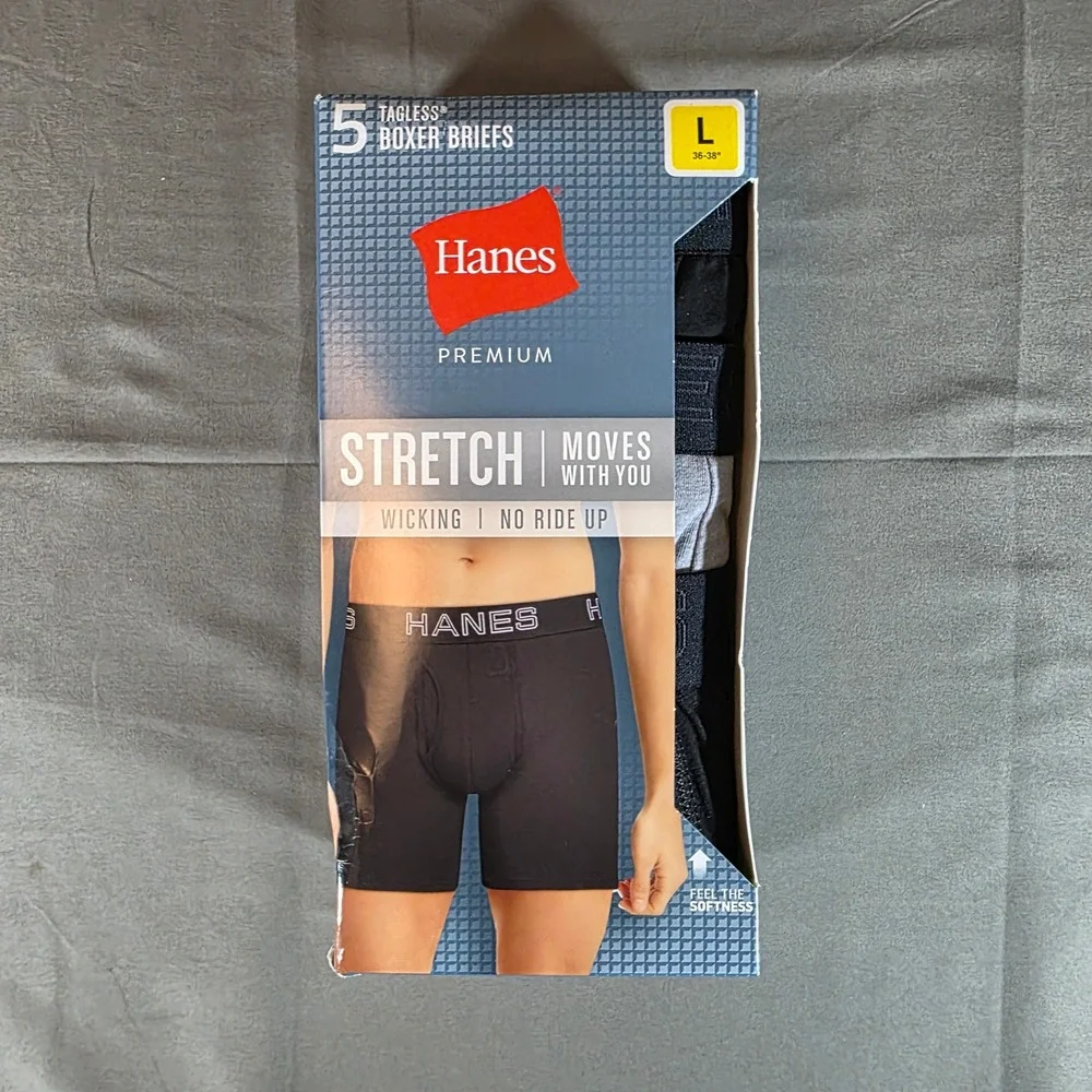 Hanes Premium Men 5 Pack Stretch Boxer Briefs Large Black Grey 9HPSB5