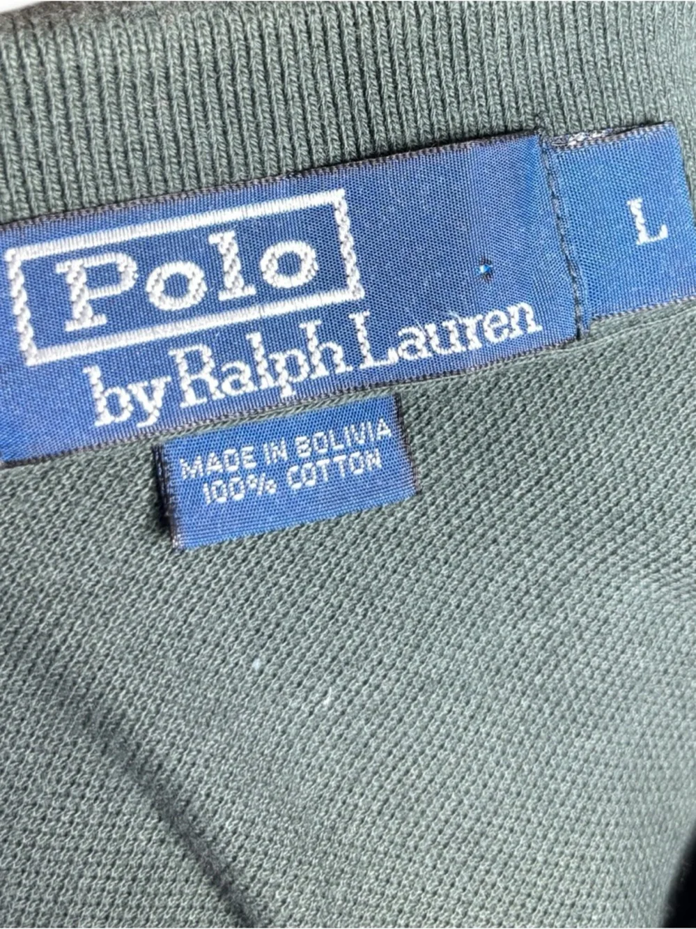 Polo Ralph Lauren Long Sleeve Green Pique Polo Shirt Men’s Large L‎ 100% Cotton