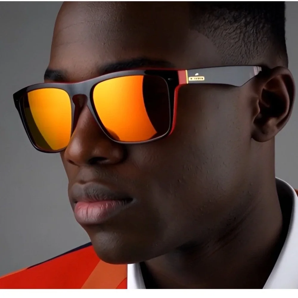 Mens Polarized Sport‎ Sunglasses Red Black Frame Orange Fire Mirror Lenses Beach