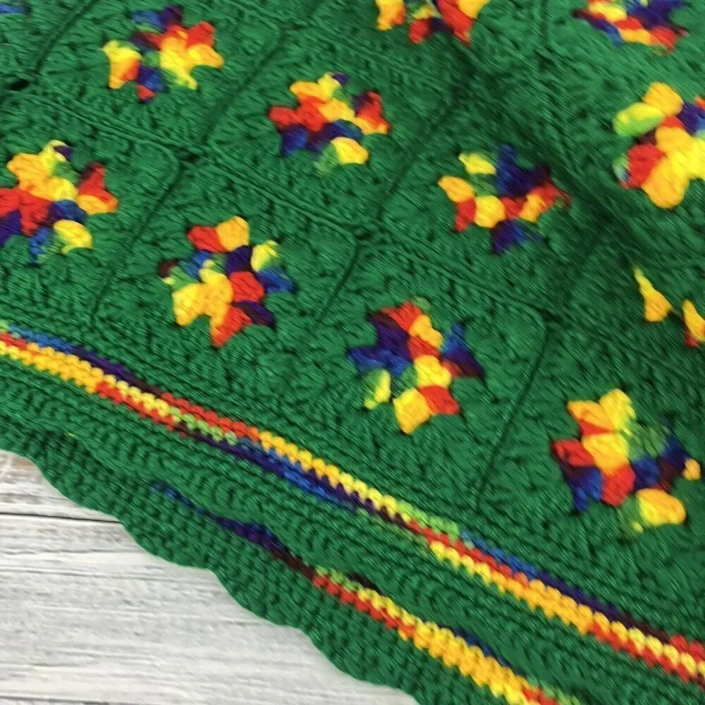 Vintage Rainbow Granny Square Thick Afghan Blanket Crochet 59