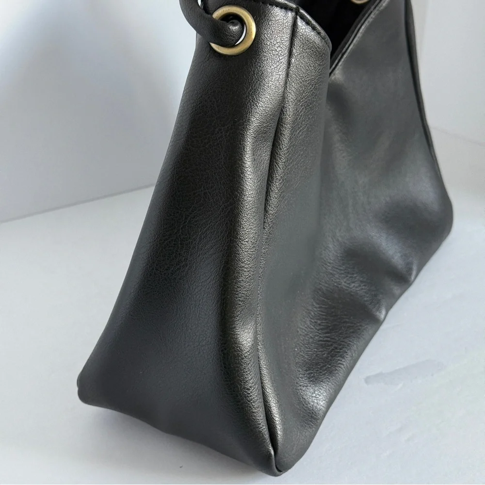 Black Faux Leather Shoulder Bag