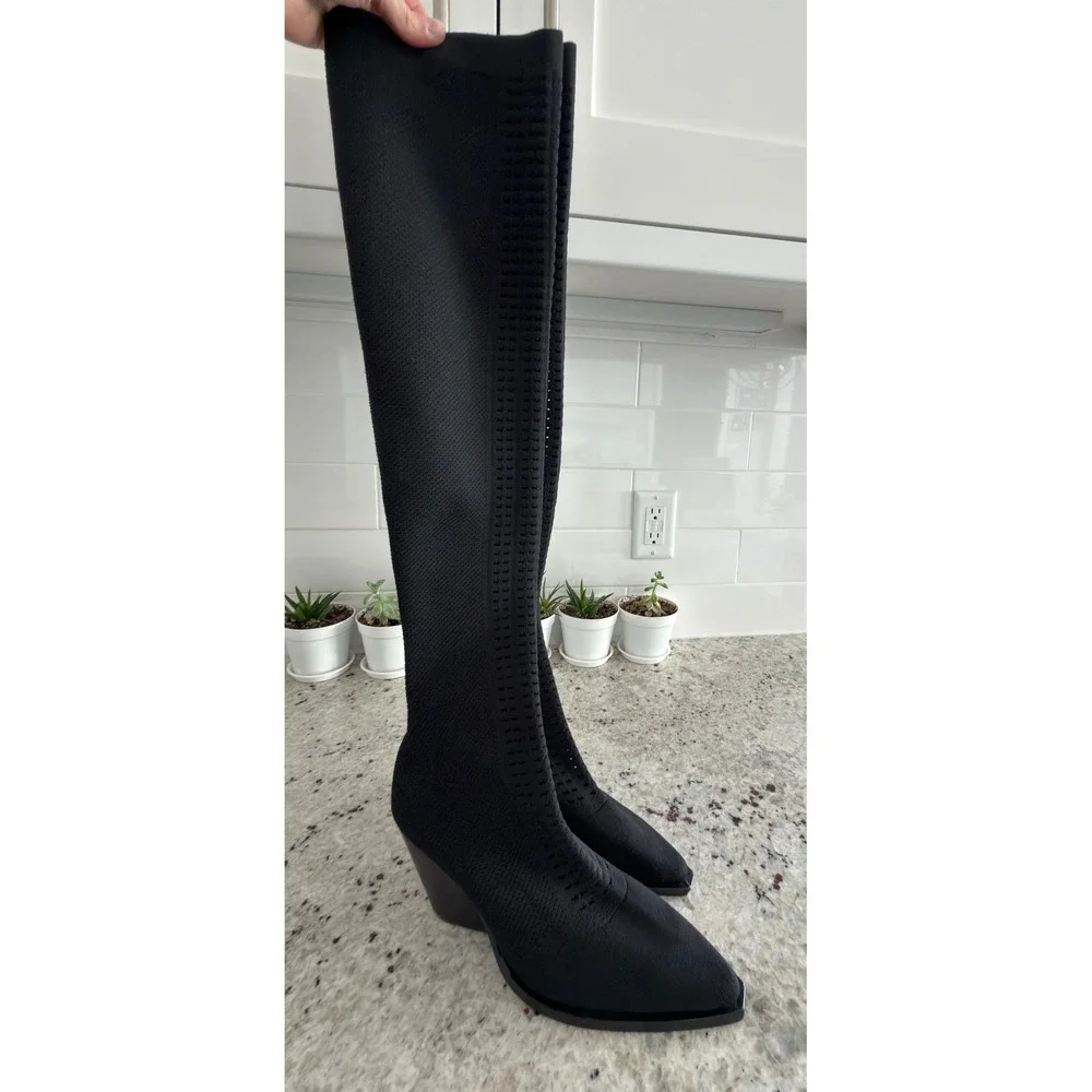 Jeffrey‎ Campbell Size 8.5 Black Over-the-Knee Knit Wedge Boots
