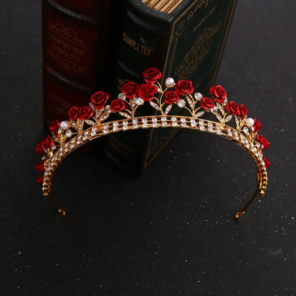 Red rose Women Tiaras for Girls Birthday Party Princess Crown Hair Acces…
