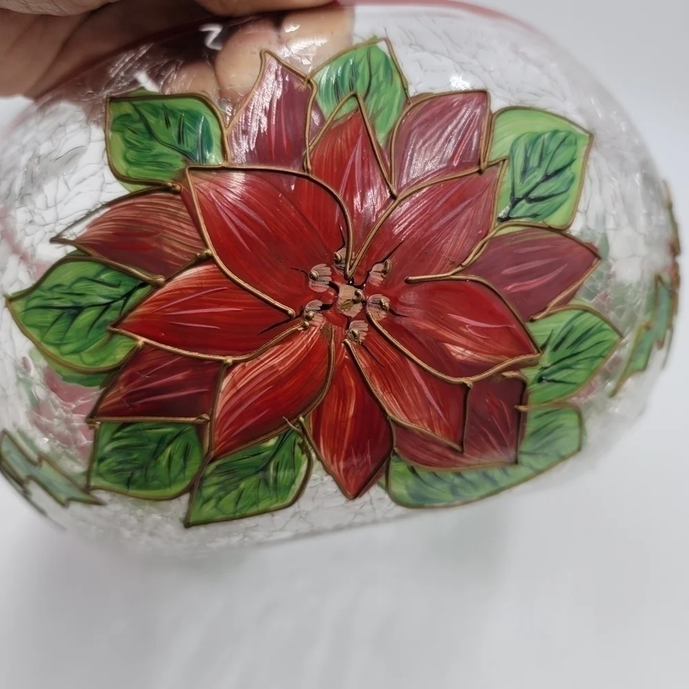 Celebration Pointsettia Mouthblown, Hand Painted, Cracked Glass 9