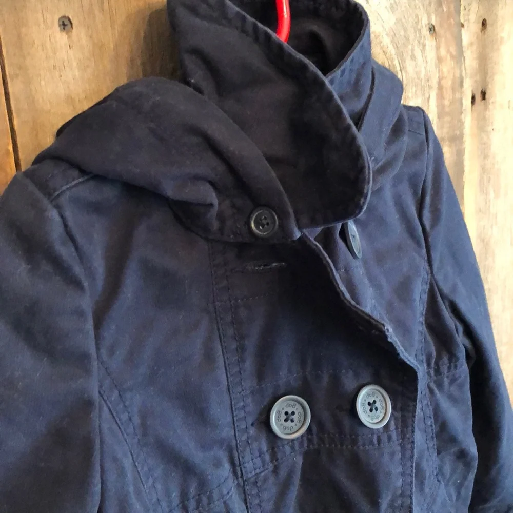 GapKids Cotton Hooded Pea Coat in Navy Blue Size XS 4-5 Girls